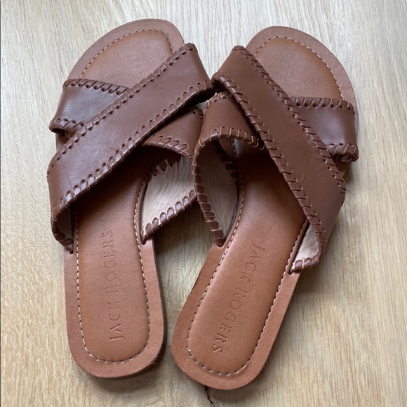 Jack Rogers Brown Leather Women's Sandals. Cross - Picture 2 of 5